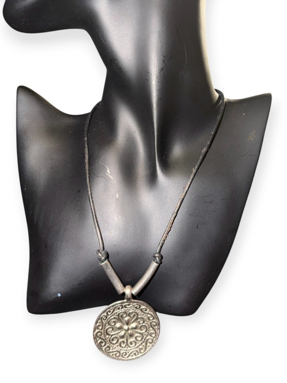 Boho Silver-Tone Round Pendant Necklace - Unbranded